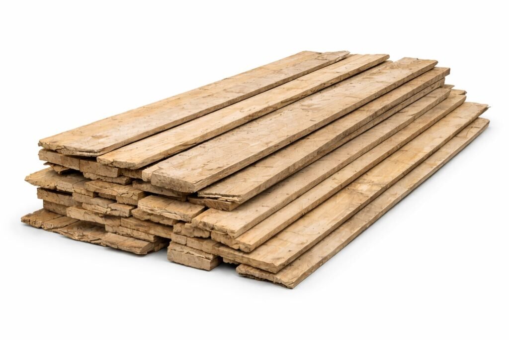 Stoh čerstvě nařezaných smrkových prken na pile